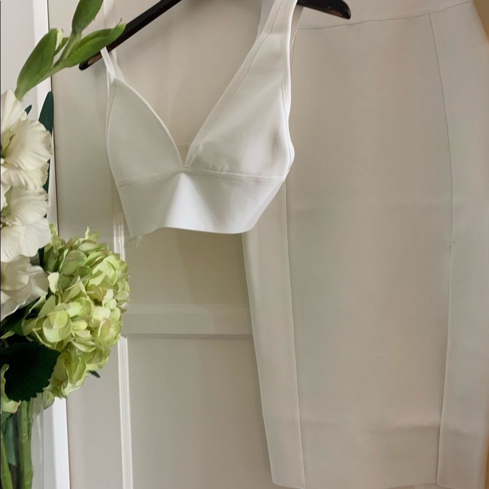 CO-ORD WHITE 2 PIECE TOP & SKIRT SET BANDAGE DRESS - Picture 9 of 15